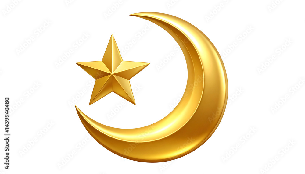 Golden Crescent Moon and Star:
Elegant golden crescent moon with a five-pointed star, isolated on transparent background, luxurious and clean, perfect for Eid decorations and religious designs Golden Crescent Moon and Star:
Elegant golden crescent moon with a five-pointed star, isolated on transparent background, luxurious and clean, perfect for Eid decorations and religious designs
