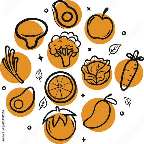 Simple set of vector line icons of healthy wholesome and proper nutrition Food, Healthy food outline icons set background, Healthy food outline icons set 