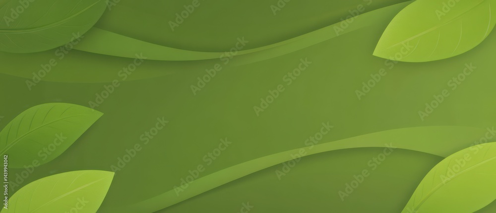 Fototapeta premium Abstract green background with leaves and wavy lines for nature, ecofriendly, and organic concepts