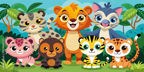 A funny cartoon animal set vector illustration icon collection features a cute owl, baby bird, and other fun animal characters with expressive faces