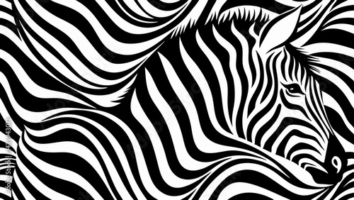 Zebra's black and white striped fur creates a wild seamless skin pattern texture