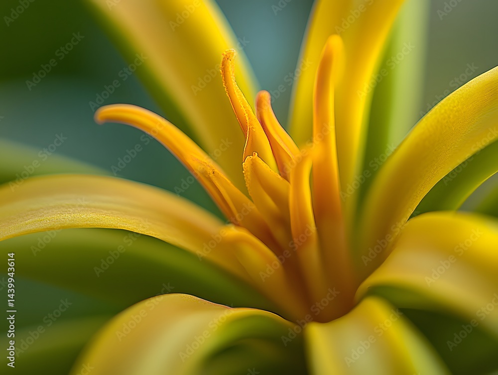 Nature Photography: Close-up Macro of Yellow Flower Petals with Green Botanical Vibrance Nature Photography: Close-up Macro of Yellow Flower Petals with Green Botanical Vibrance