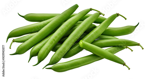 Fresh Green Beans Whole Trimmed Isolated Transparent Background PNG Vibrant Green Smooth Texture Crisp