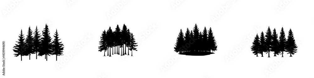 Obraz premium Forest silhouettes in vector illustration showcasing various tree formations in black and white style