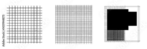 Vector illustration of geometric grid patterns in black and white showcasing various designs and structures