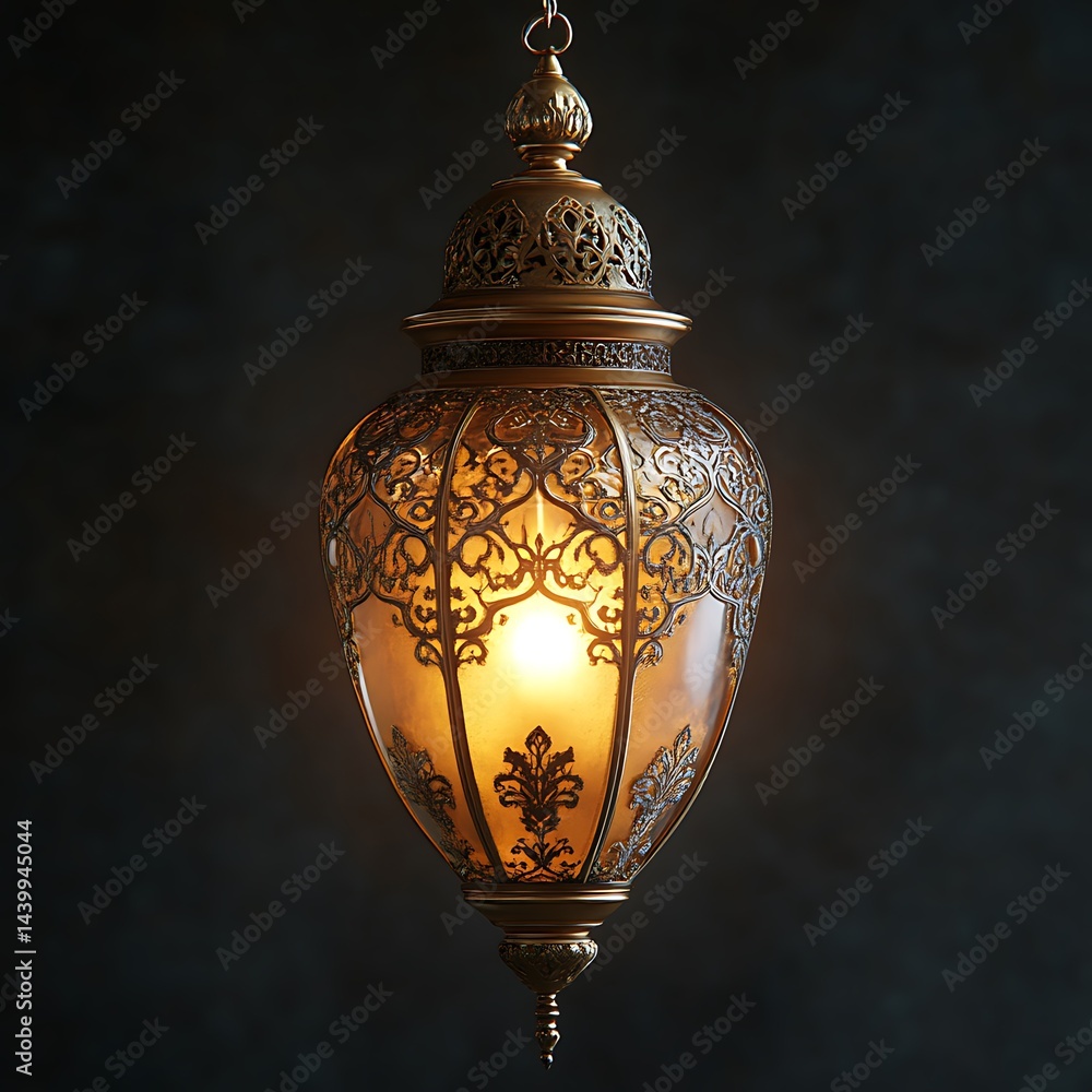 Ornate Hanging Lamp with Gold Detail and Warm Light Ornate Hanging Lamp with Gold Detail and Warm Light