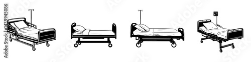 Vector illustration of hospital beds in various configurations for healthcare and medical use
