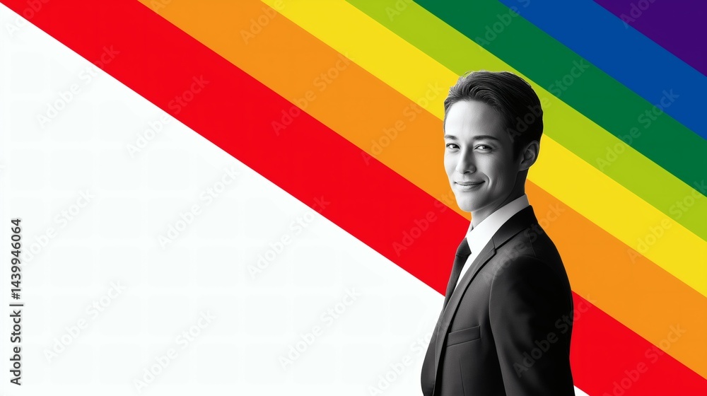 Businessman black white pride rainbow stripes, Corporate LGBTQ+ support concept, Pride month diversity and inclusion celebration