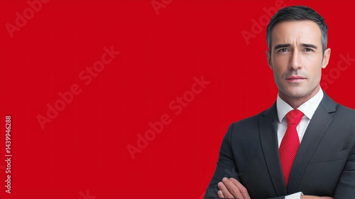 Obraz na płótnie Businessman with red tie, Serious corporate portrait, Concept of power and confidence w salonie