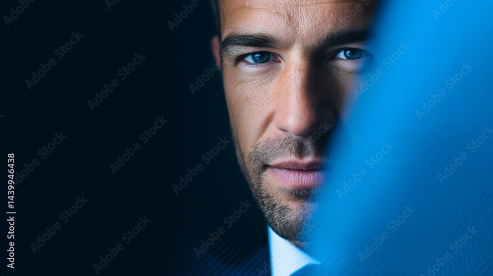 Close-up of serious businessman, Focused man portrait, Concept of leadership and confidence