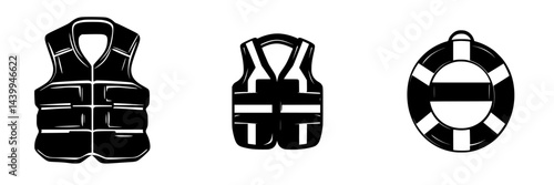Safety gear icons for water activities featuring life vests and a life ring