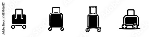Vector illustration of various luggage designs in black and white style suitable for travel-related graphics