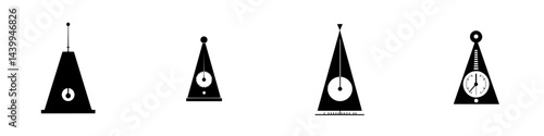 Vector illustration of metronomes in black and white artwork showing rhythm and timing instruments
