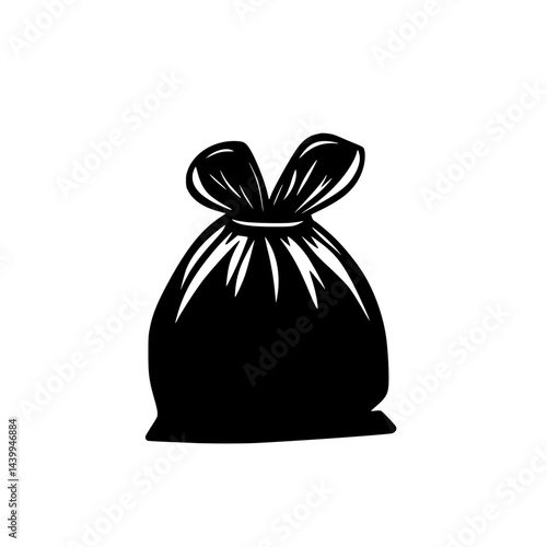 Vector illustration of a black and white garbage bag, representing waste management, disposal, and environmental issues