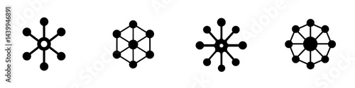 Vector illustration featuring interconnected nodes and geometric shapes in black and white design