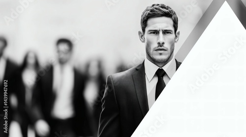 Obraz na płótnie Serious businessman black white background, Leadership in dynamic corporate environment, Concept of focus and determination in business w salonie