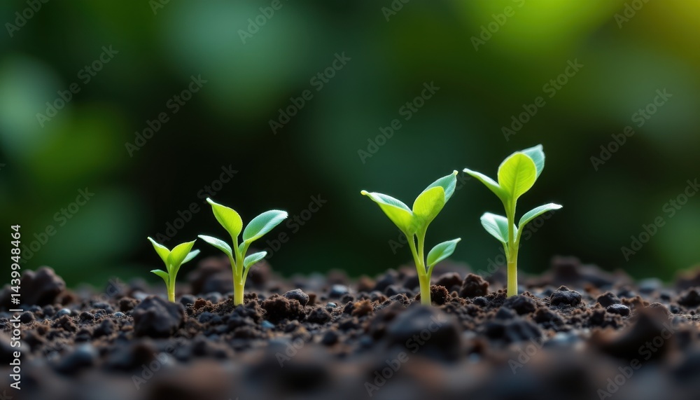 Fototapeta premium Growing green seedling development in nature close-up photography vibrant environment macro view