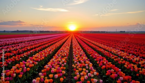 Wallpaper Mural Vibrant tulip fields at sunset in holland nature photography colorful landscape tranquil environment Torontodigital.ca