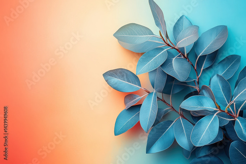 Eucalyptus Leaves on a Gradient. A vibrant image of eucalyptus leaves with a gradient background, perfect for graphic design projects.