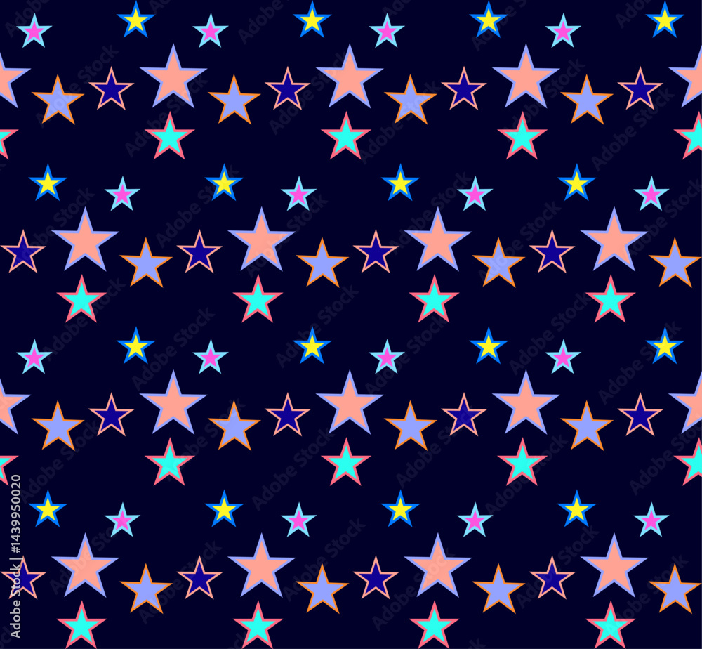 Seamless texture in the form of an abstract pattern of multi-colored stars on a blue background Seamless texture in the form of an abstract pattern of multi-colored stars on a blue background