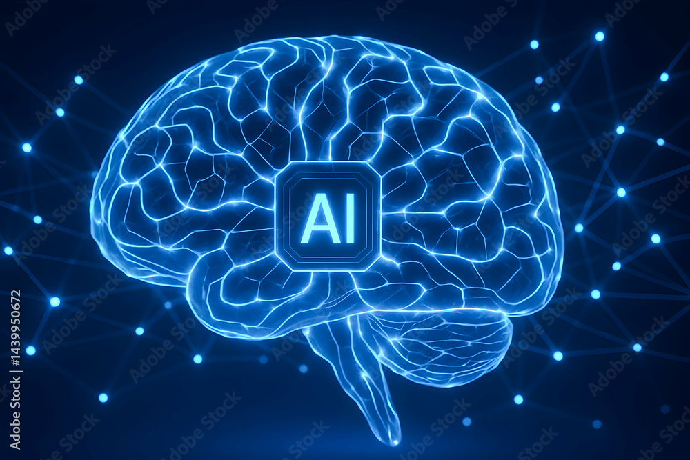 Conceptual AI brain illustration with connections. Conceptual AI brain illustration with connections.