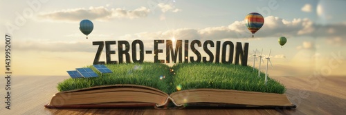 Zero-emission future revealed through an open book.