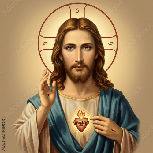 Obraz na płótnie Jesus Christ with Sacred Heart and Blessing Hand Gesture w salonie