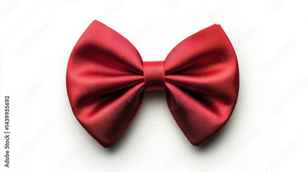 Crimson satin bow tie elegantly displayed against a pristine white backdrop Crimson satin bow tie elegantly displayed against a pristine white backdrop