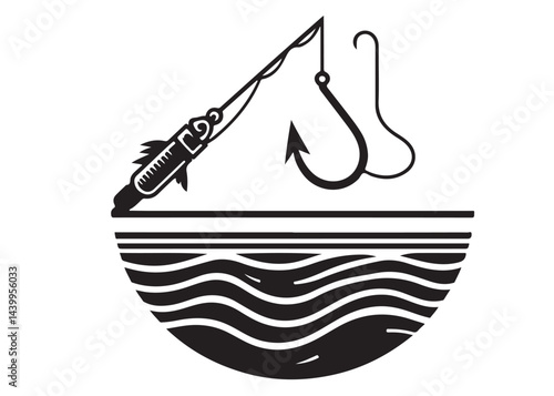 fishing hook logo silhouette vector, fishing hook logo icon silhouette, a silhouette vector simple fishing hook logo, fishing hook logo icon on black and white vector silhouette on white background 