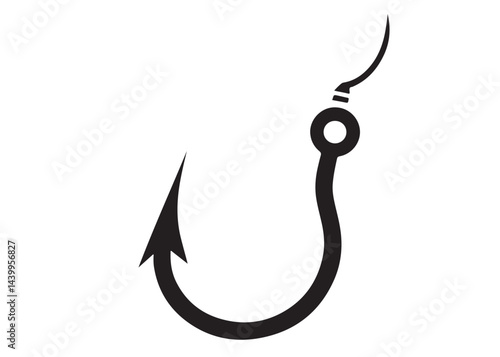 fishing hook logo silhouette vector, fishing hook logo icon silhouette, a silhouette vector simple fishing hook logo, fishing hook logo icon on black and white vector silhouette on white background 