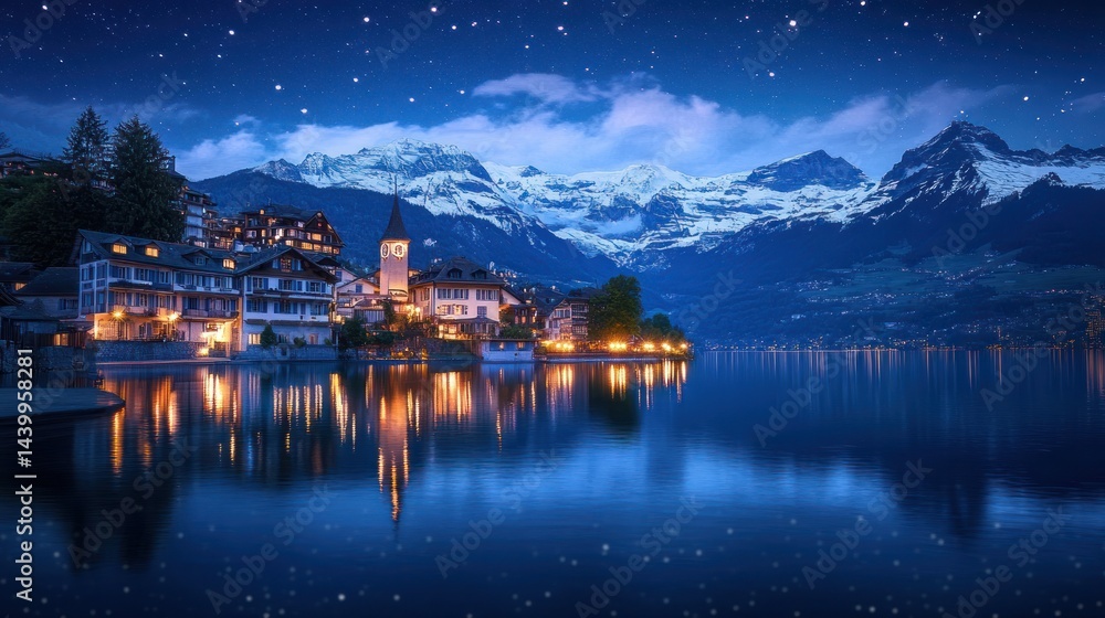 Fototapeta premium Nightfall in the Swiss Alps