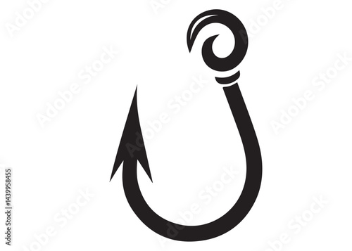 fishing hook logo silhouette vector, fishing hook logo icon silhouette, a silhouette vector simple fishing hook logo, fishing hook logo icon on black and white vector silhouette on white background 