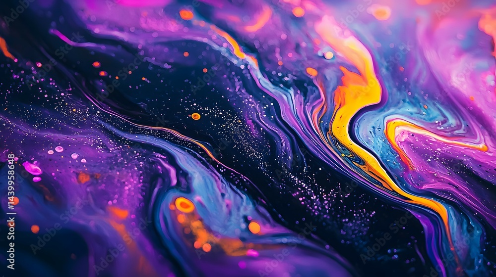 Colorful Abstract Painting Dynamic Splashes Black Background Colorful Abstract Painting Dynamic Splashes Black Background