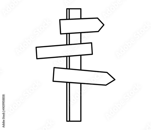 Hand drawn cute outline illustration signpost. Flat vector road direction choice line art doodle. Business plan icon. Navigation guide. Way or strategy decision. Searching for opportunity. Isolated.