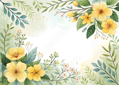 floral frame yellow greenery watercolor,card,paper