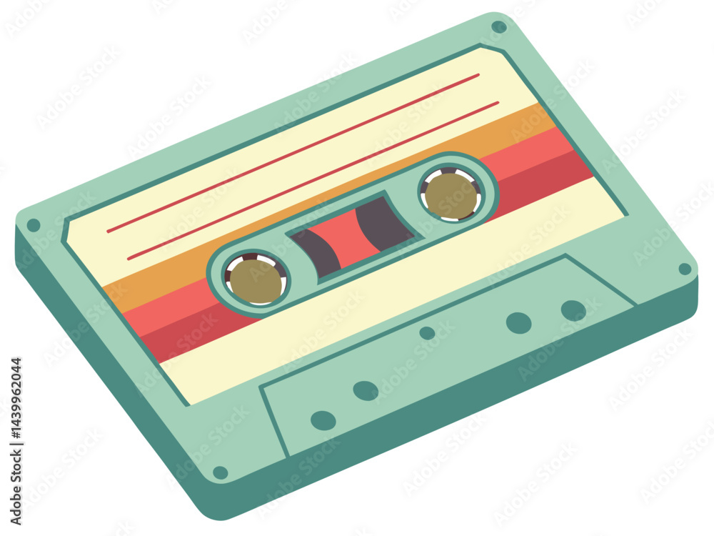 Obraz premium Retro Cassette Tape Illustration: Vintage Music, Audio, and Nostalgia Design.
