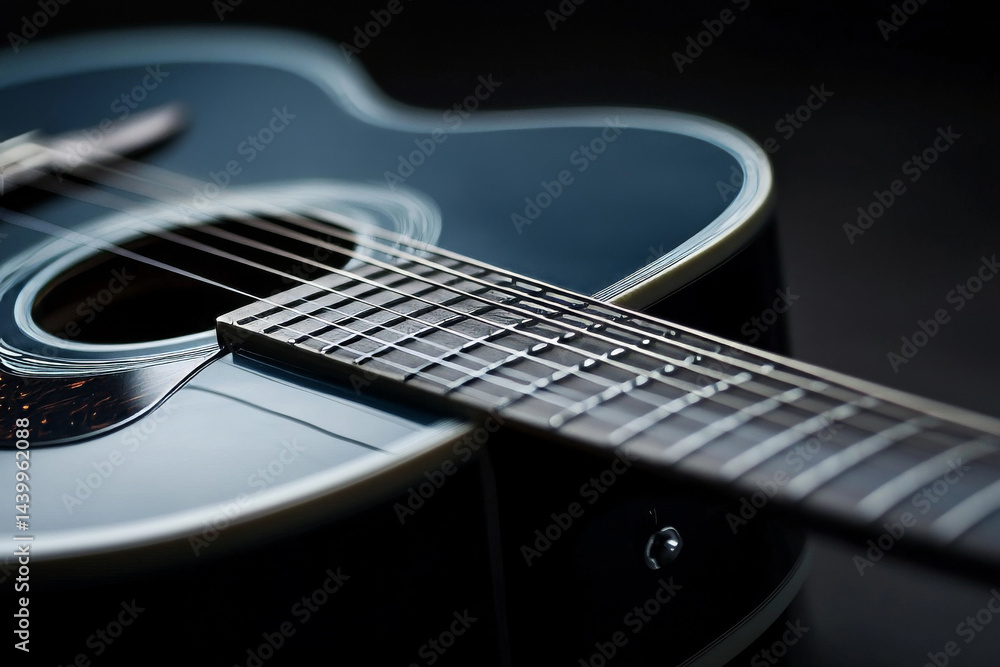 Fototapeta premium close up of black guitar with strings