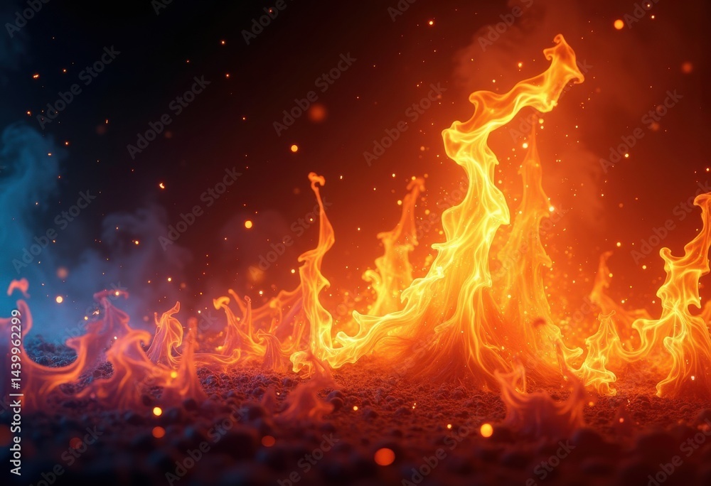 Fototapeta premium vibrant flames dancing dark background fiery glow bright colors warmth emotion energy, heat, light, ember, brightness, smoke, red, yellow, orange