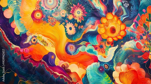 Glowing Neon Lights Abstract Background Floral Elements