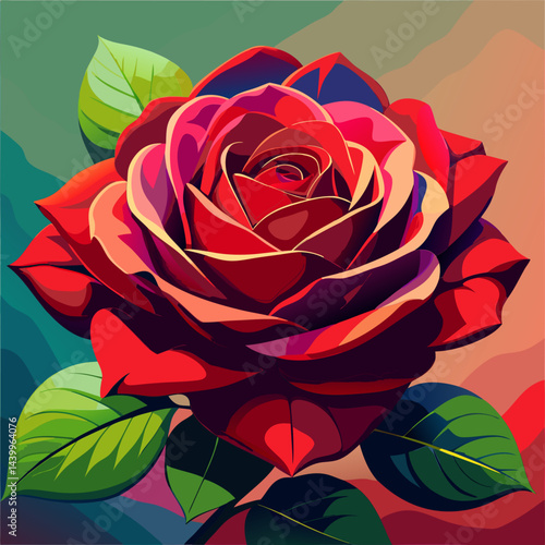 Vibrant Red Rose. Close Up Photography