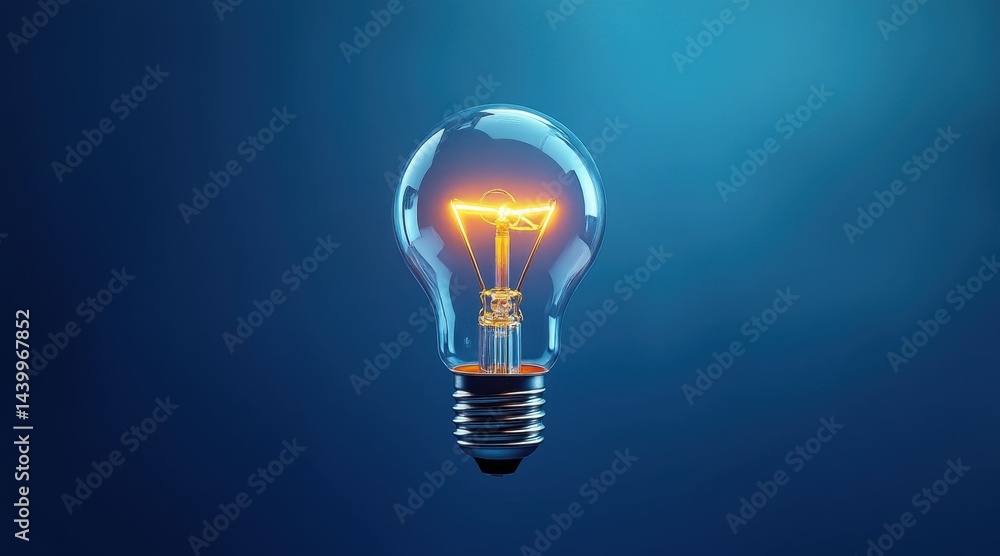 A single lightbulb floating against an abstract blue background, symbolizing the concept of ideas and innovation. spark of creativity, inspiration, intellectual A single lightbulb floating against an abstract blue background, symbolizing the concept of ideas and innovation. spark of creativity, inspiration, intellectual