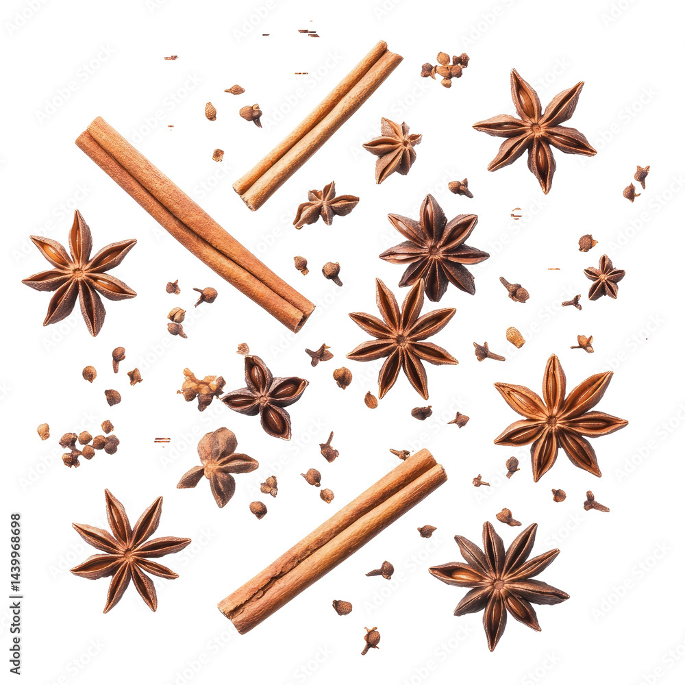 flying cinnamon sticks and anise stars flying cinnamon sticks and anise stars