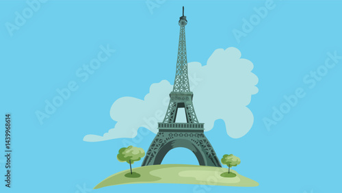 illustration of the Eiffel Tower in dark gray, showcasing the iconic Parisian landmark in a simplified and elegant design that emphasizes its architectural structure