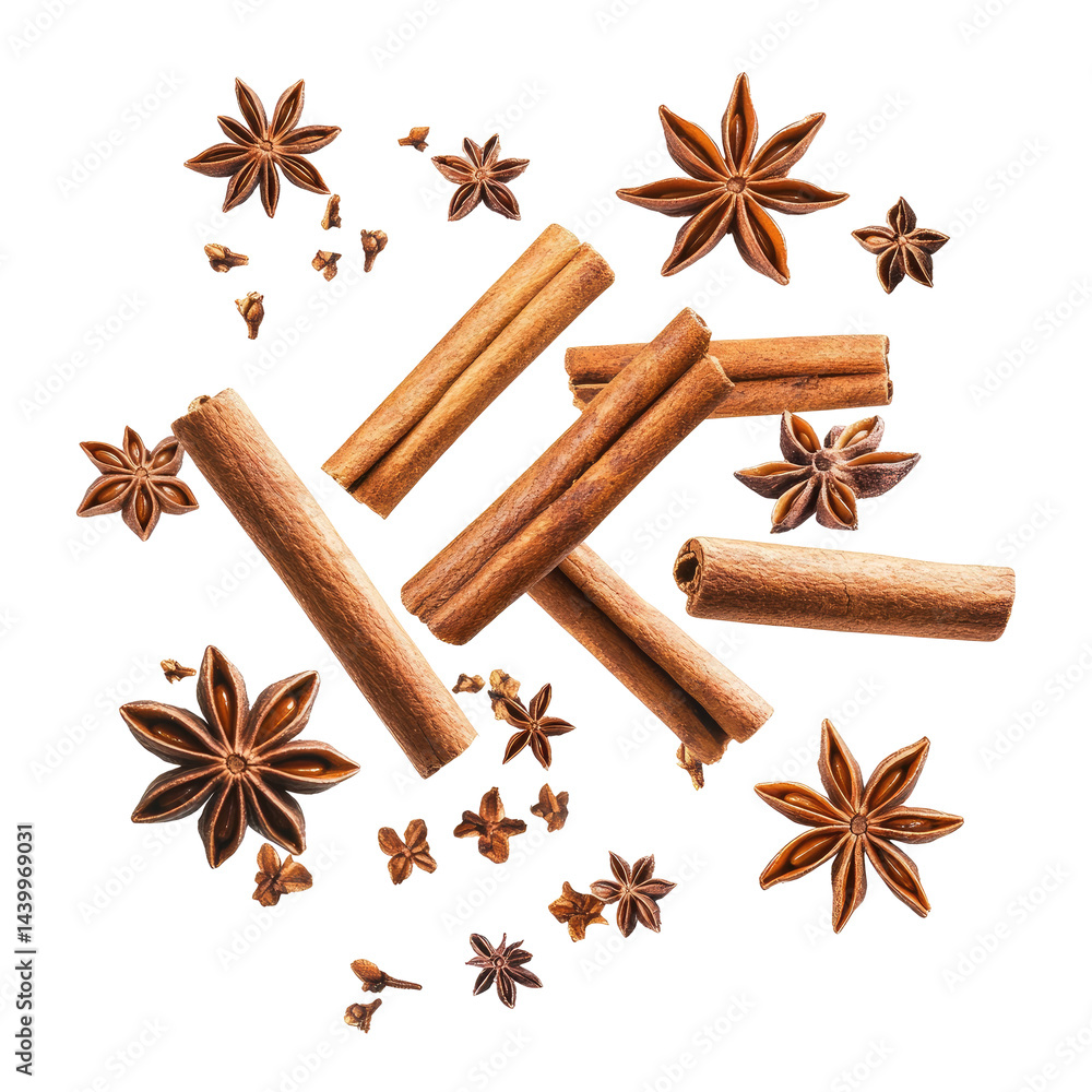 flying cinnamon sticks and anise stars flying cinnamon sticks and anise stars