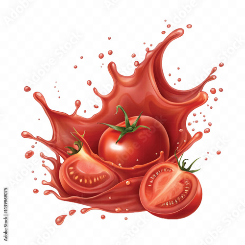 realistic 3d red tomato juice or ketchup sauce splashes isolated on transparent background