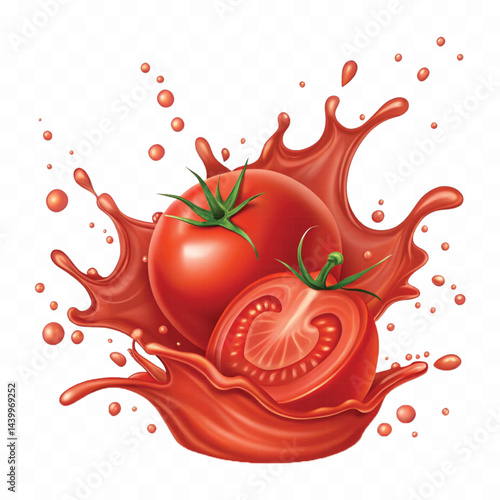 realistic 3d red tomato juice or ketchup sauce splashes isolated on transparent background