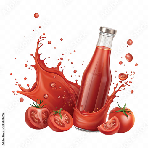 realistic 3d red tomato juice or ketchup sauce splashes isolated on transparent background