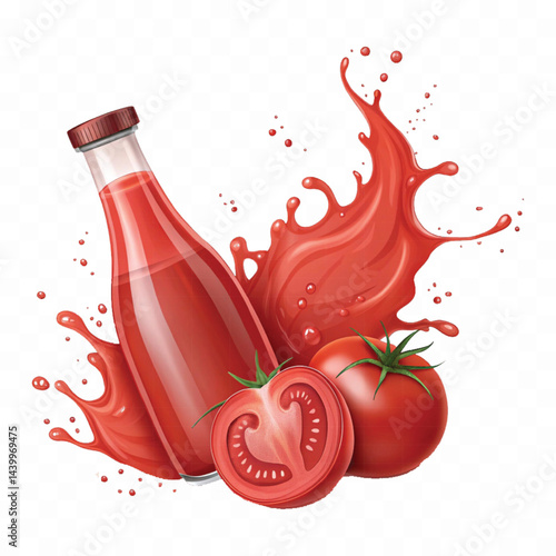 realistic 3d red tomato juice or ketchup sauce splashes isolated on transparent background