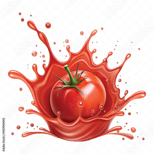 realistic 3d red tomato juice or ketchup sauce splashes isolated on transparent background