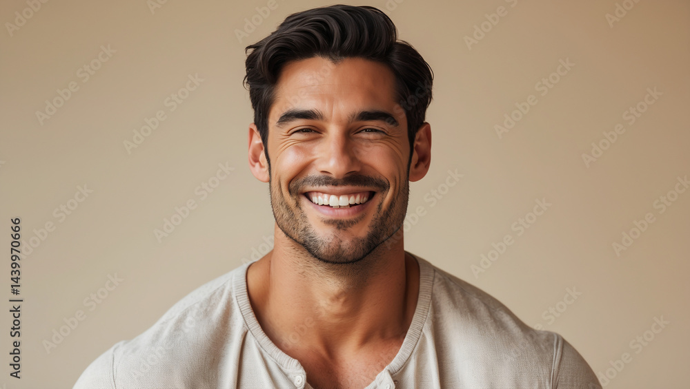 Smiling man with dark hair and a slight beard is shown in a head and shoulders shot. Smiling man with dark hair and a slight beard is shown in a head and shoulders shot.